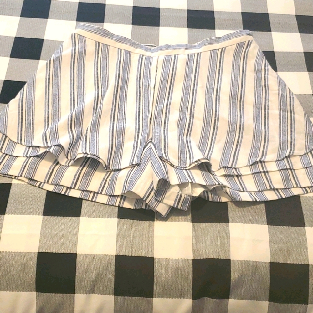 Striped Blue and White Ruffle Hem Women's Shorts
